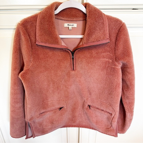 Madewell Women’s Pink Sherpa Popover Quarter Zip Pullover Sweatshirt Dusty Pink - Picture 3 of 12
